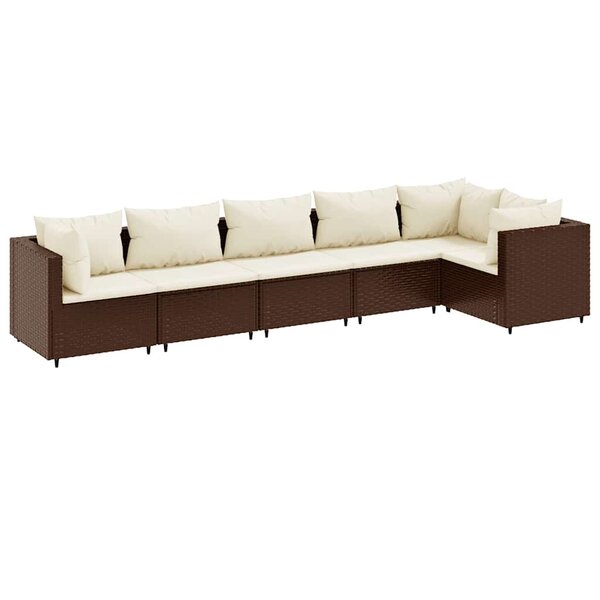 vidaXL Salon de jardin 6 Pièces avec coussins Marron Résine tressée