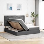 vidaXL Lit de rangement LED avec matelas Gris foncé 180 x 200 cm Tissu