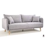 Canapé Fixe 3 places DAREN -Tissu Gris clair - Style scandinave -2 Coussins Déco - 207 x 90 x 88 cm