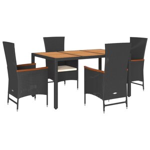 vidaXL Ensemble à manger de jardin coussins 5Pièces Noir Résine tressée