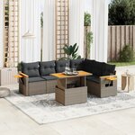 vidaXL Salon de jardin avec coussins 7 Pièces gris résine tressée