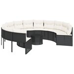 vidaXL Canapé de jardin avec table coussins rond noir résine tressée