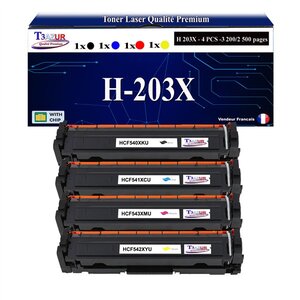 T3AZUR -4x Toners compatibles avec CF540X CF541X CF542X CF543X 203X pour HP Color LaserJet Pro M254dw M254nw