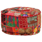 vidaXL Pouf rond en coton fait à la main 40 x 20 cm Rouge