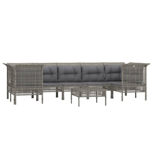 Salon de jardin meuble d'extérieur ensemble de mobilier 8 pièces avec coussins gris résine tressée 02_0017629