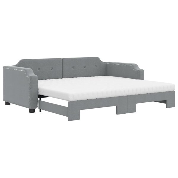 vidaXL Lit de jour avec gigogne et matelas gris clair 90x200 cm tissu