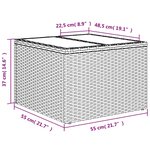 vidaXL Table de jardin dessus en verre gris 55x55x37 cm résine tressée