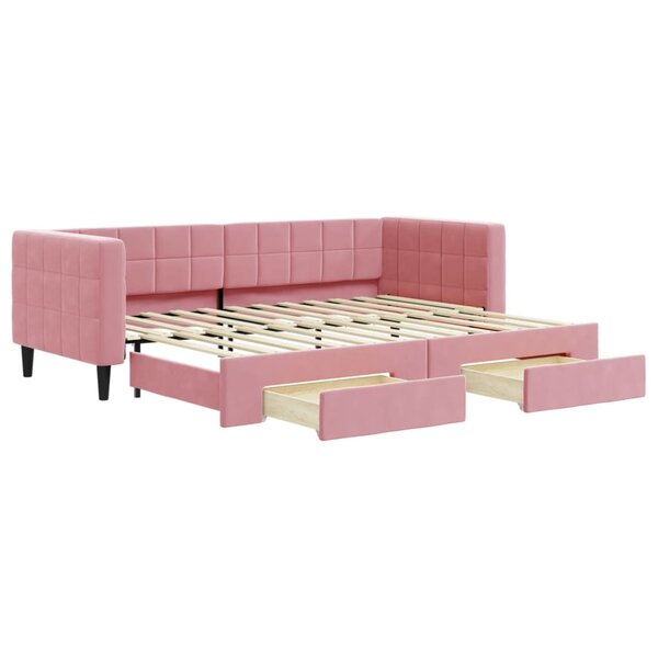 vidaXL Lit de jour avec gigogne et tiroirs sans matelas rose 80x200 cm