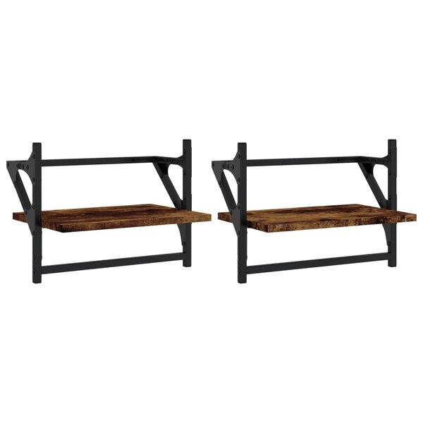 vidaXL Étagères murales avec barres 2 Pièces chêne fumé 40x25x30 cm