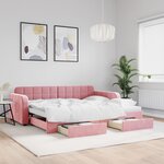 vidaXL Lit de jour avec gigogne et tiroirs rose 90x200 cm velours