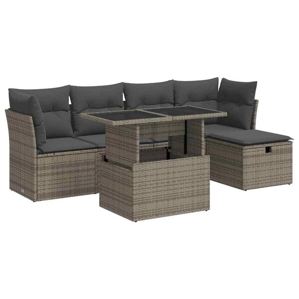 vidaXL Salon de jardin 6 Pièces avec coussins gris résine tressée