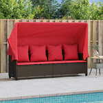 vidaXL Chaise longue avec auvent et coussins marron résine tressée