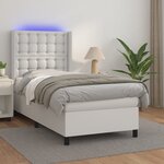 vidaXL Sommier à lattes de lit matelas LED Blanc 90x190cm Similicuir
