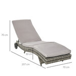 Bain de soleil transat grand confort - dossier inclinable 5 positions roulettes - matelas déhoussable inclus - résine tressée grise