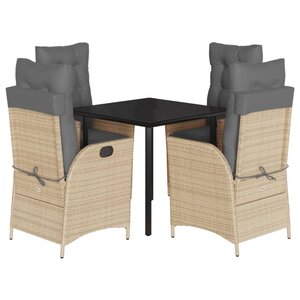 vidaXL Ensemble à manger de jardin avec coussins 5Pièces Beige poly rotin