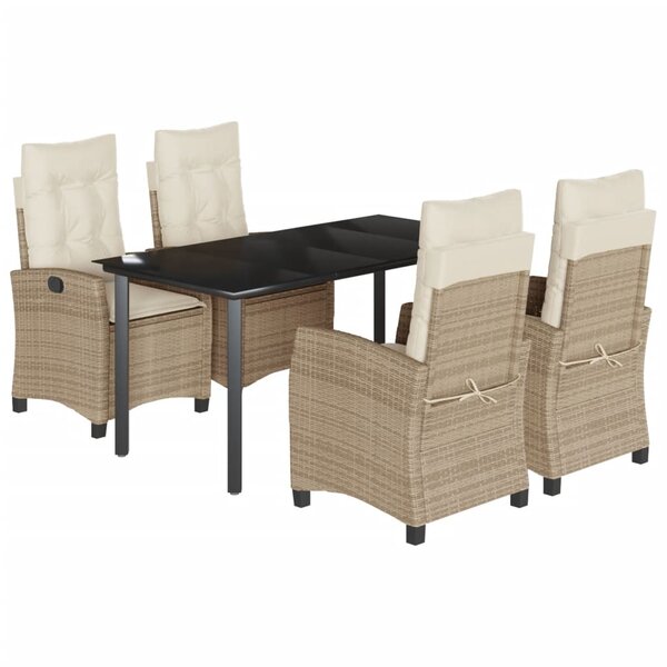 vidaXL Ensemble à manger de jardin avec coussins 5Pièces Beige poly rotin