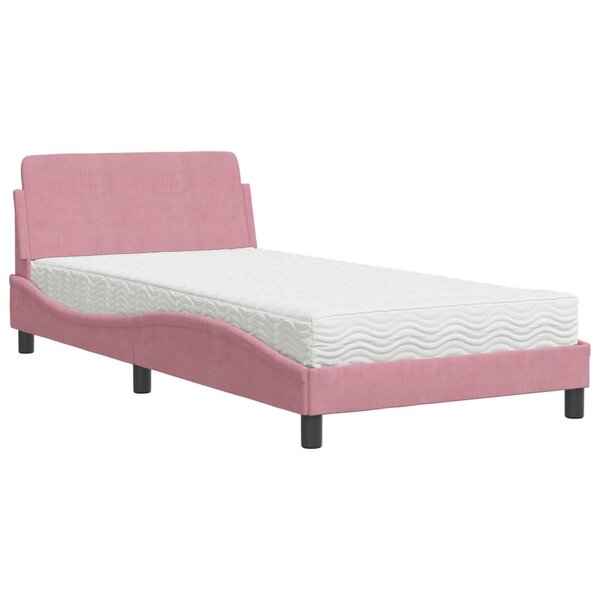 vidaXL Lit avec matelas Dover rose 100x200 cm velours
