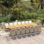 vidaXL Ensemble à dîner de jardin coussins 15 Pièces Beige Résine tressée