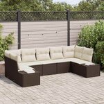 vidaXL Ensemble de canapé de jardin avec coussin 7 Pièces Marron et crème
