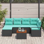 vidaXL Ensemble de canapé de jardin avec coussin 7 Pièces Noir Poly rotin