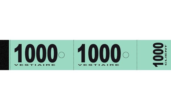 Bloc de 50 tickets vestiaire 3 x 20 cm Vert Lot de 20 (de 1 à 1000) ELVE