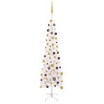 Vidaxl arbre de noël mince avec led et boules blanc 210 cm