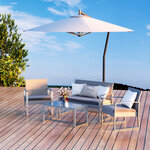 Ensemble salon de jardin design contemporain style yachting 4 places coussins inclus table basse métal époxy résine tressée grise