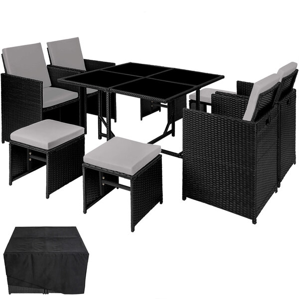 Tectake salon de jardin bilbao 8 places avec housse de protection - noir/gris