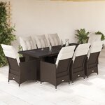 vidaXL Ensemble de bistro de jardin 9 Pièces coussins marron poly rotin