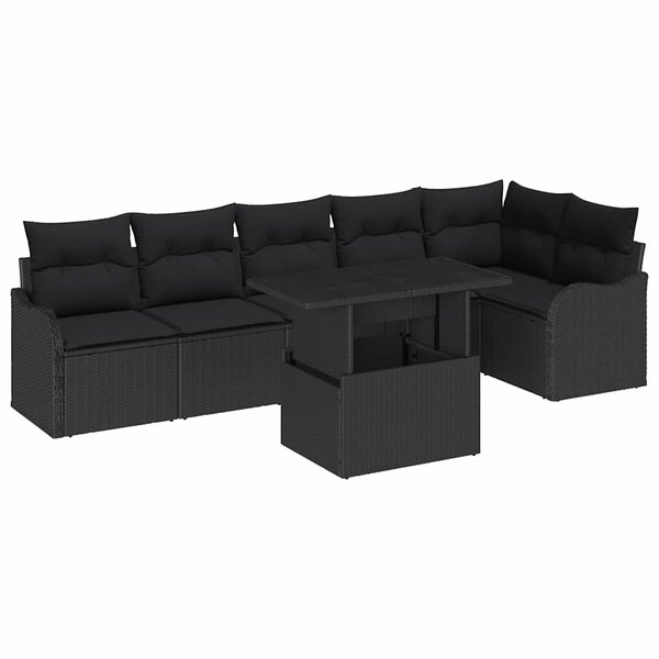 vidaXL Ensemble de canapé de jardin 7 pièces avec coussins en poly rattan noir.