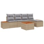 Canapé de jardin 6 pièces avec coussins - Poly rotin beige acacia
