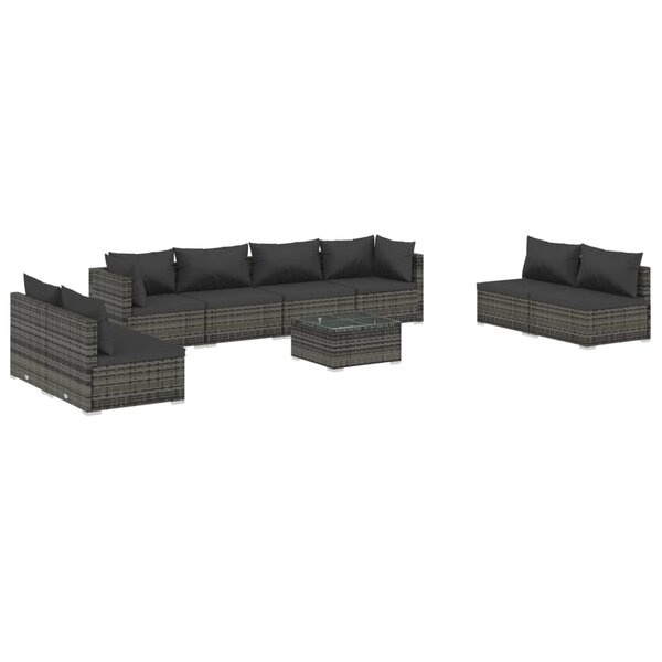 vidaXL Salon de jardin 9 Pièces avec coussins Résine tressée Gris