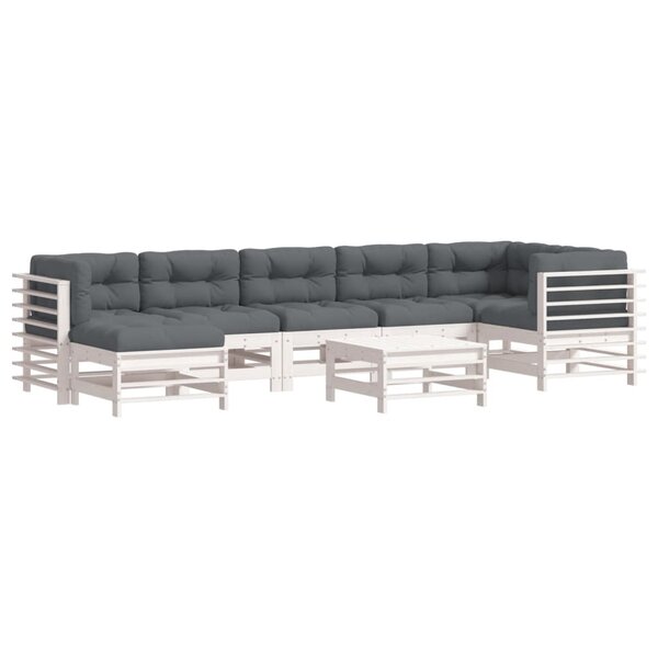 vidaXL Salon de jardin 8 Pièces avec coussins blanc bois massif