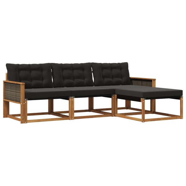 vidaXL Ensemble de canapés d'extérieur 4 pc Naturel et noir