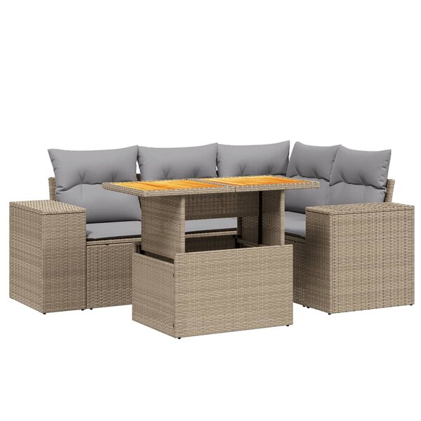 vidaXL Salon de jardin avec coussins 5 Pièces beige résine tressée
