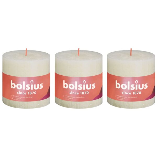 Bolsius Bougies pilier rustiques Shine 3 Pièces 100x100 mm Perle douce