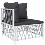 Salon de jardin meuble d'extérieur ensemble de mobilier avec coussins 5 pièces blanc acier 02_0018301