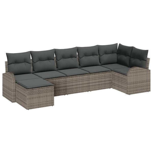 vidaXL Ensemble de canapé de jardin avec coussin 7 Pièces Gris Poly rotin