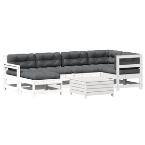 vidaXL Salon de jardin 7 Pièces avec coussins blanc bois de pin massif