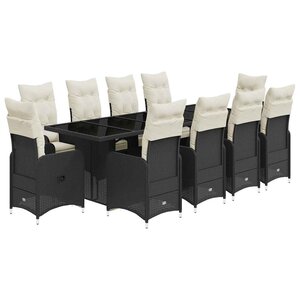 vidaXL Ensemble de bistro de jardin 11 Pièces coussins noir poly rotin