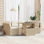 vidaXL Ensemble Canapé de Jardin 7 Pièces avec Coussins Beiges en Rattan Poly