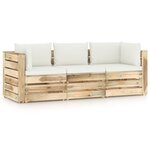 vidaXL Canapé de jardin 3 places avec coussins bois imprégné de vert