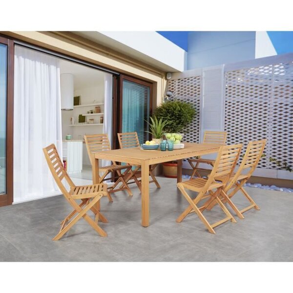 Ensemble repas de jardin 6 personnes - Table 160 x 90 cm + 6 chaises pliantes - Bois Eucalyptus FSC
