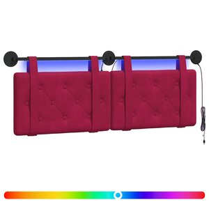 vidaXL Tête de lit suspendue Avec lumière LED Bordeaux Velours