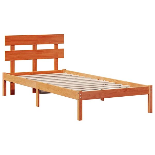 vidaXL Cadre de lit avec tête de lit marron ciré 90x190 cm en bois massif de pin