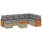vidaXL Salon de jardin avec coussins 9 Pièces beige résine tressée