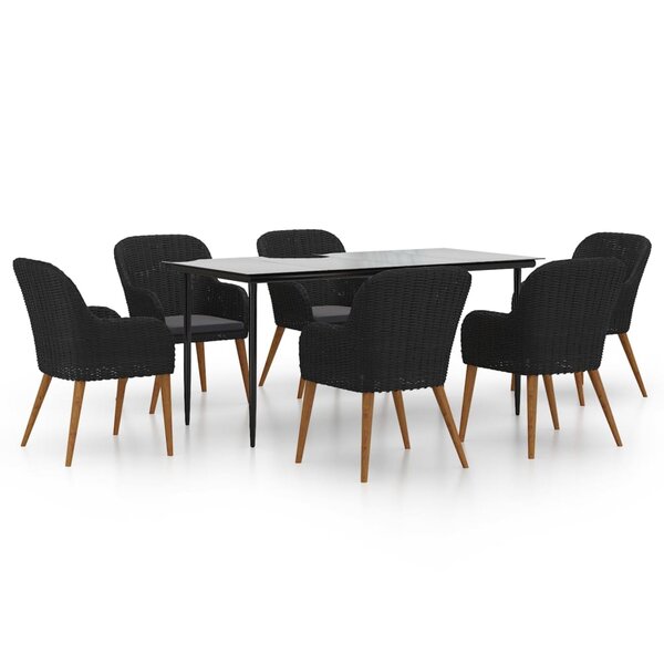 vidaXL Mobilier de salle à manger de jardin avec coussins 7 Pièces Noir