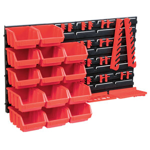 vidaXL Kit de bacs de stockage et panneaux muraux 39 Pièces Rouge et noir