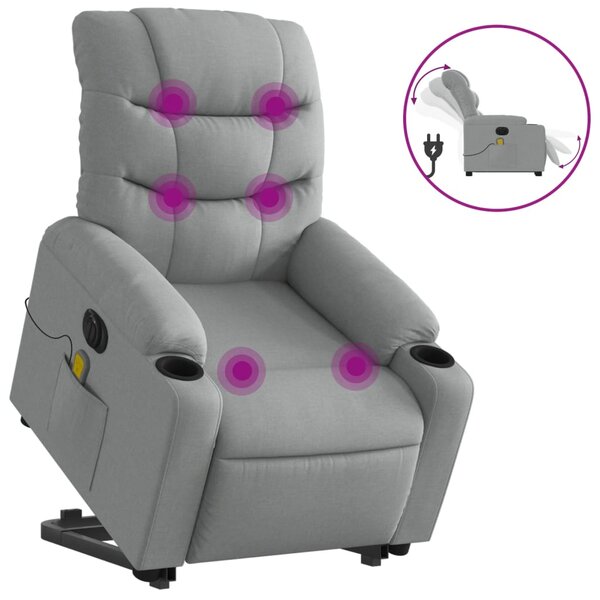 vidaXL Fauteuil inclinable de massage électrique Gris clair Tissu