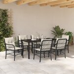 vidaXL Ensemble de salle à manger de jardin en 7 pièces avec des coussins en poly rotin noir